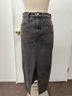 Hudson Jeans Charcoal Gray Denim Midi Skirt with Front Slit